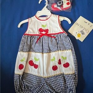 Youngland Blue and White Checkered Romper with Red Accents. With matching shoes!
